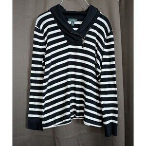 Ralph Lauren Black white Striped Pullover Sweat Shirt Top XL zip accent